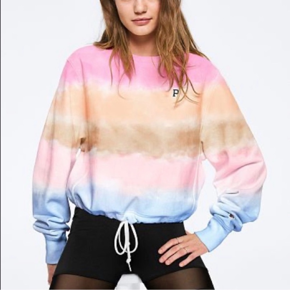 PINK Victoria Secret Womens Cropped Crewneck College Sweatshirt Size XS Tie-Dye